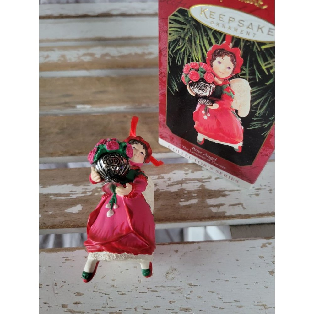 Hallmark Rose Angel language flowers 1999 4th ornament Xmas holiday tree red